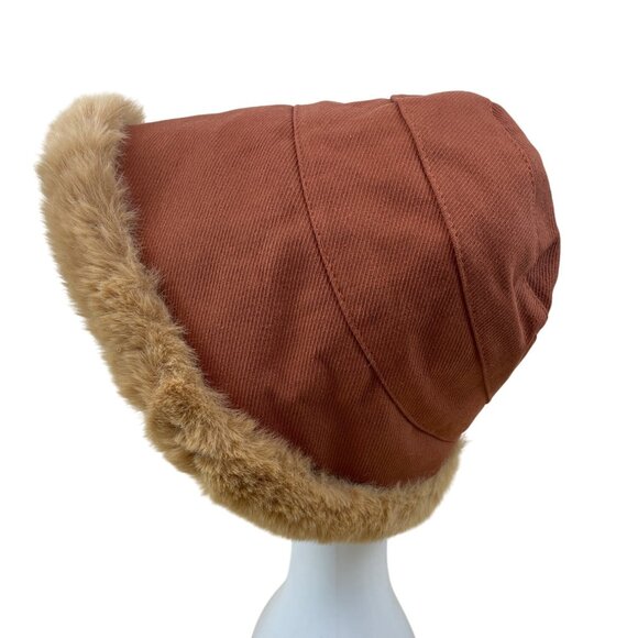 Vintage Rust Hat With Faux Fur Trim & Sherpa Lining - Picture 4 of 7